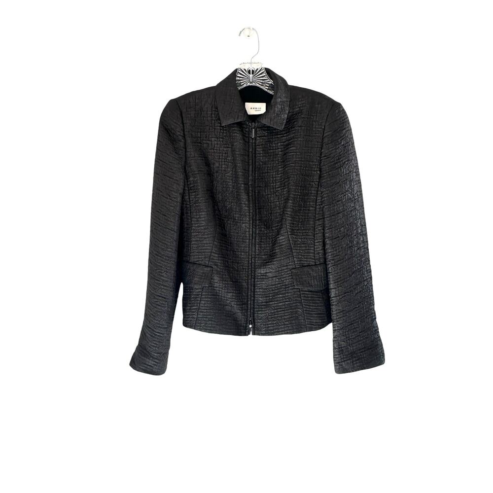 Akris Punto Black Dressy Solid Basic‎ Textured Office Work Zip Up Blazer Size 6